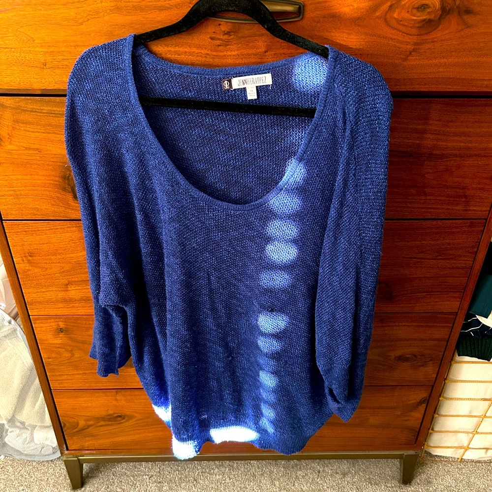 Plus women’s 1x blouse Jennifer Lopez blue sparkle sweater